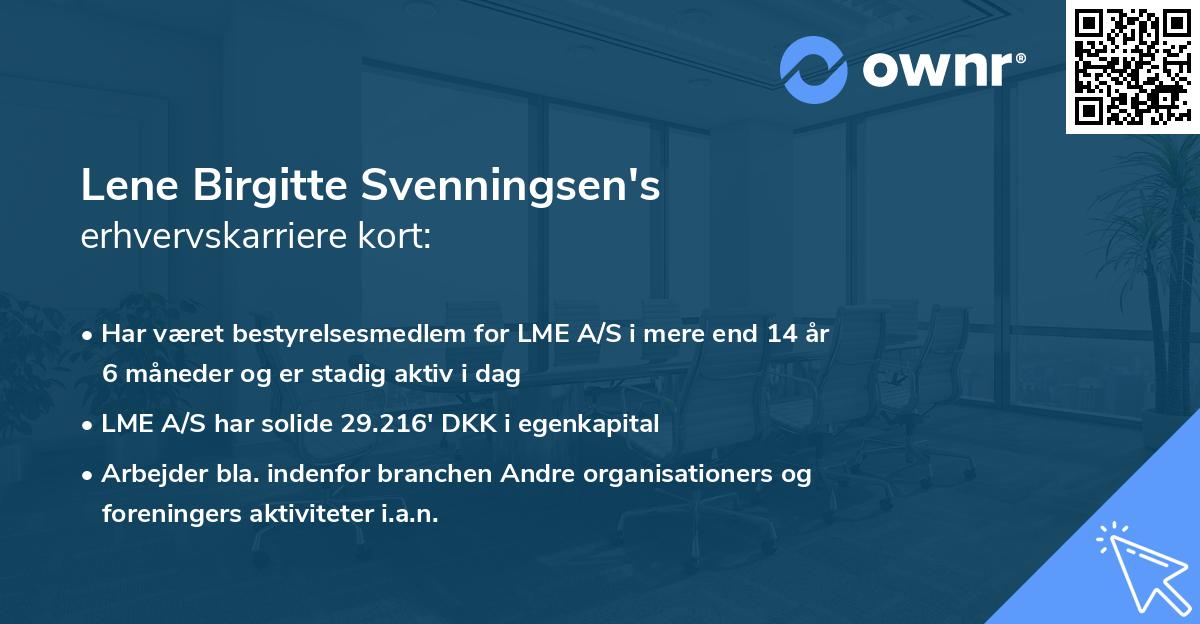 Lene Birgitte Svenningsen's erhvervskarriere kort