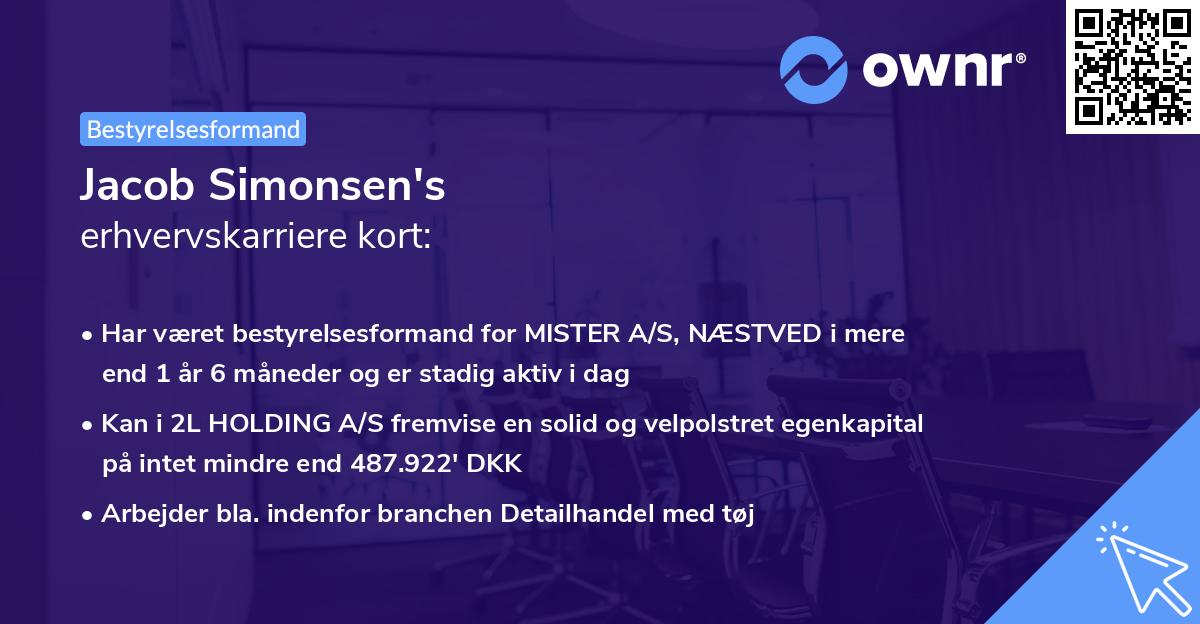 Jacob Simonsen's erhvervskarriere kort