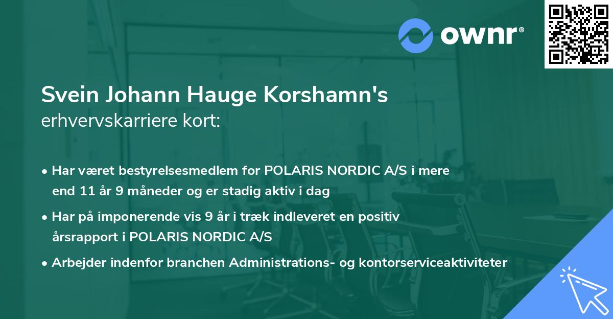 Svein Johann Hauge Korshamn's erhvervskarriere kort