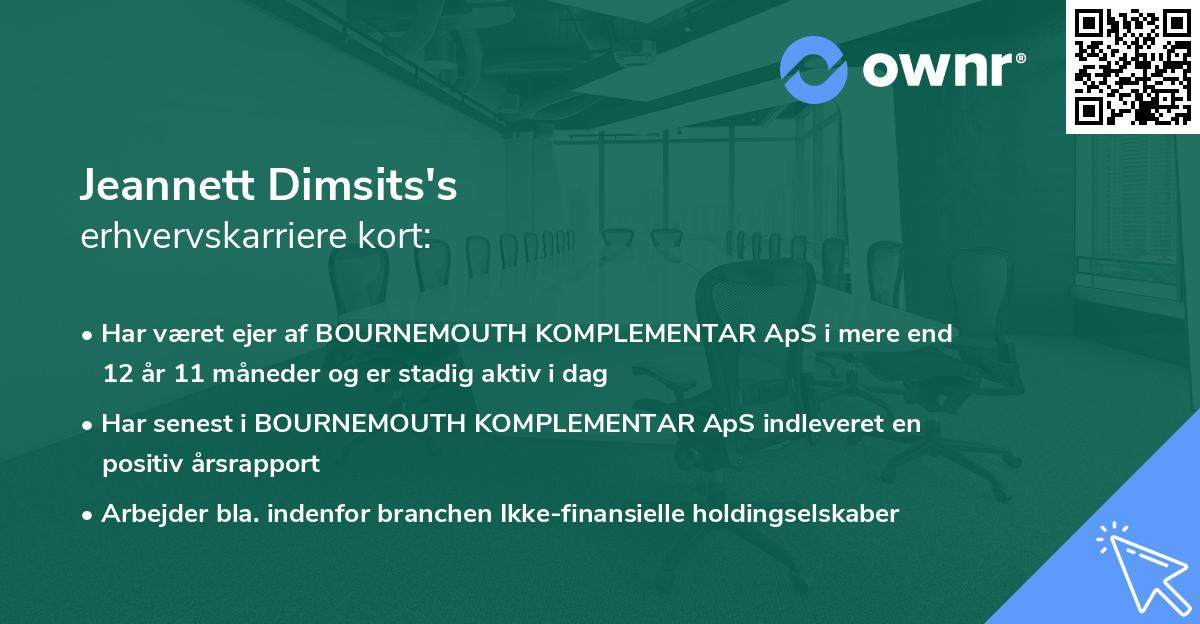 Jeannett Dimsits's erhvervskarriere kort