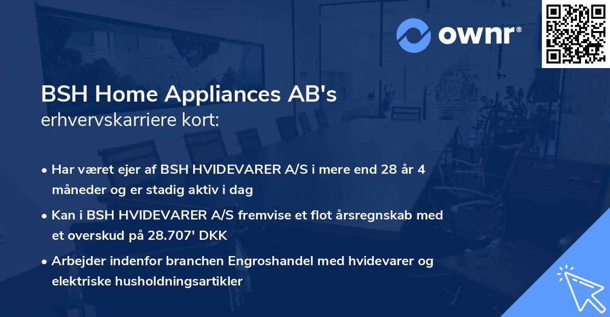 BSH Home Appliances AB's erhvervskarriere kort