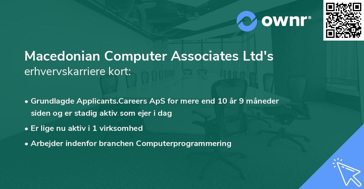 Macedonian Computer Associates Ltd's erhvervskarriere kort