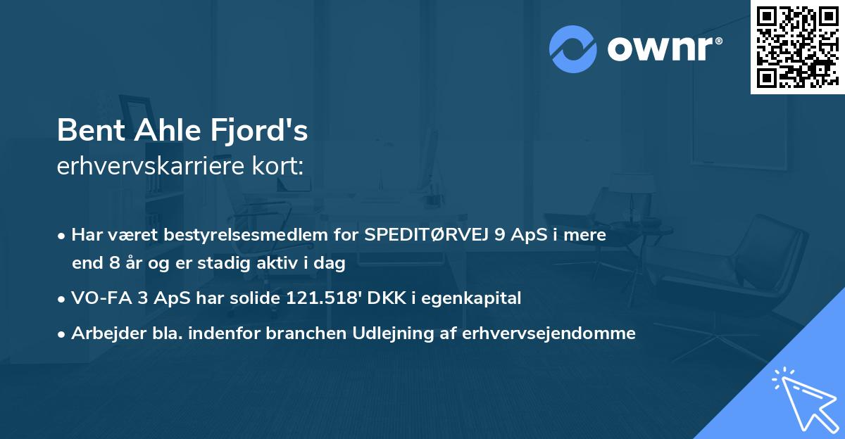 Bent Ahle Fjord's erhvervskarriere kort