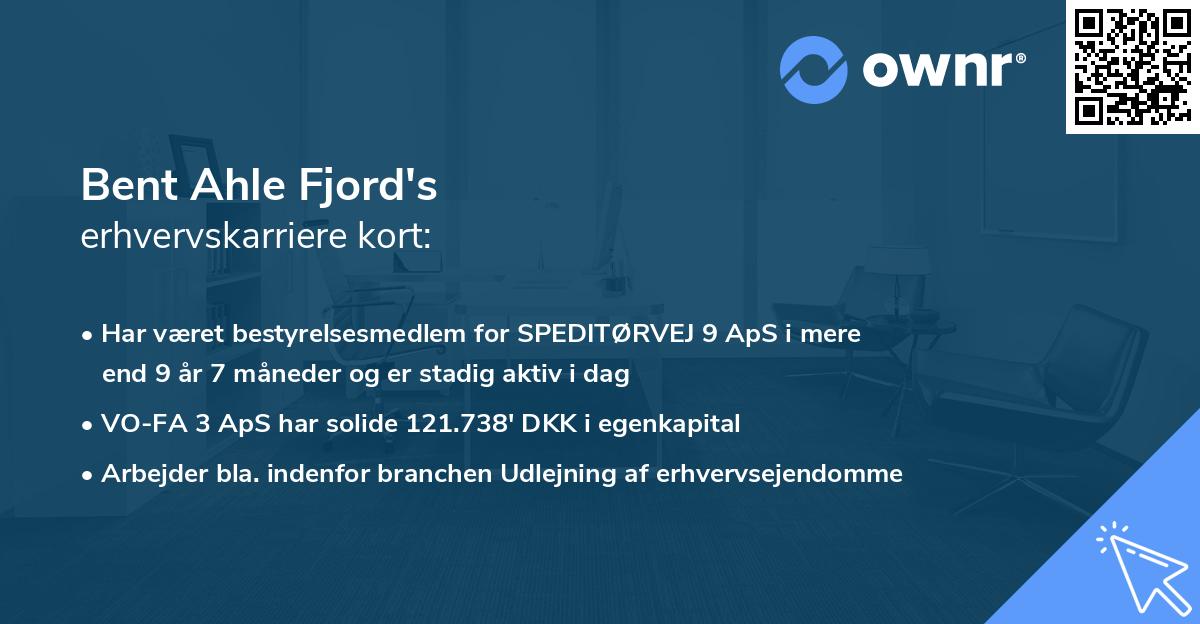 Bent Ahle Fjord's erhvervskarriere kort
