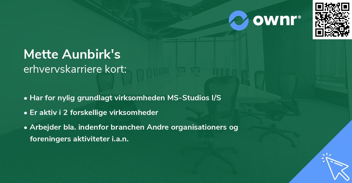 Mette Aunbirk's erhvervskarriere kort