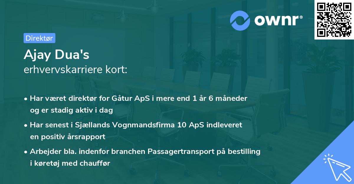Ajay Dua's erhvervskarriere kort