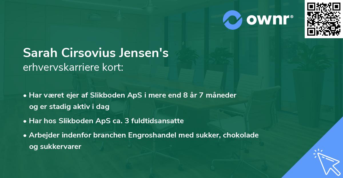Sarah Cirsovius Jensen's erhvervskarriere kort