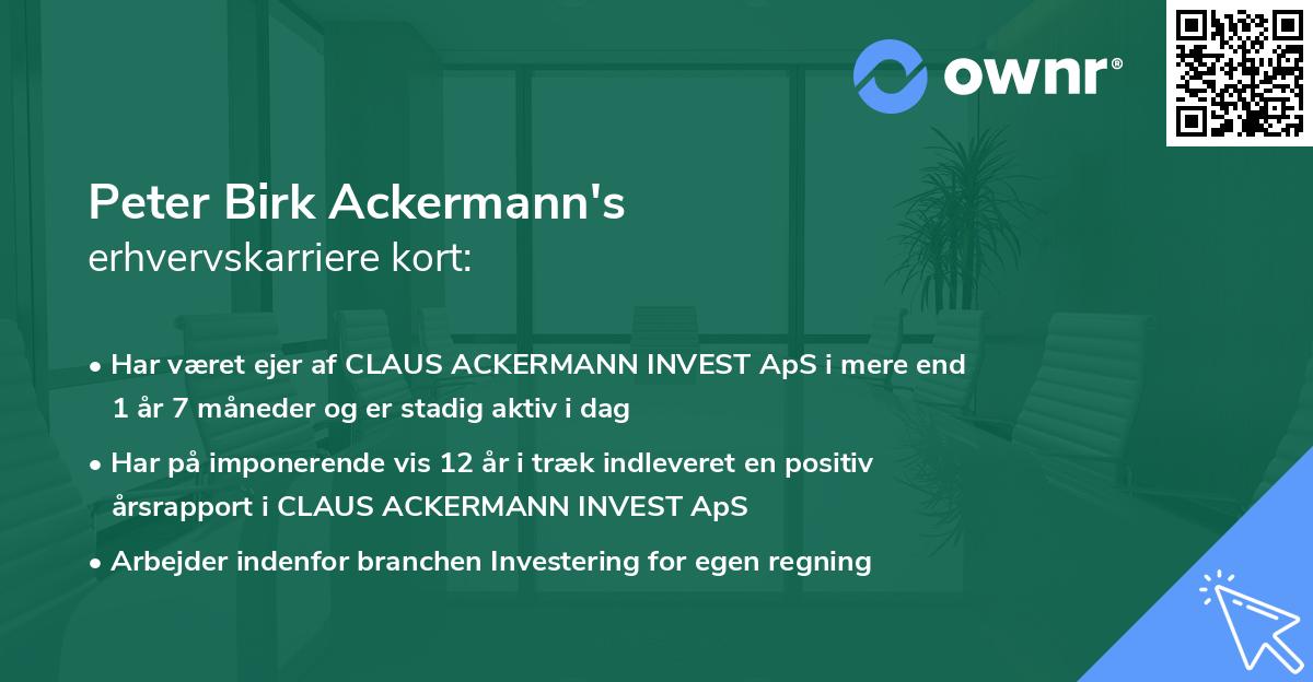 Peter Birk Ackermann's erhvervskarriere kort