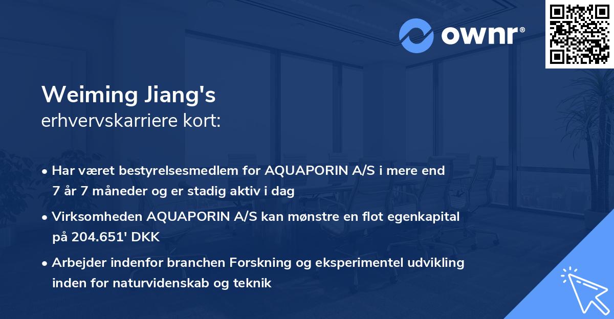 Weiming Jiang's erhvervskarriere kort