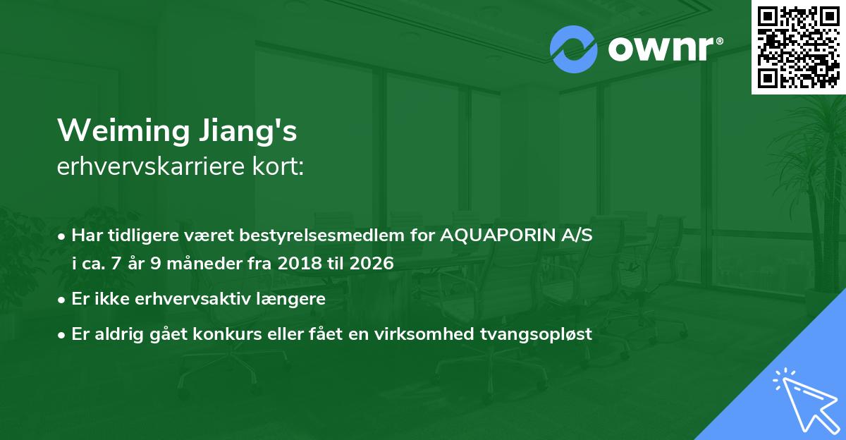 Weiming Jiang's erhvervskarriere kort