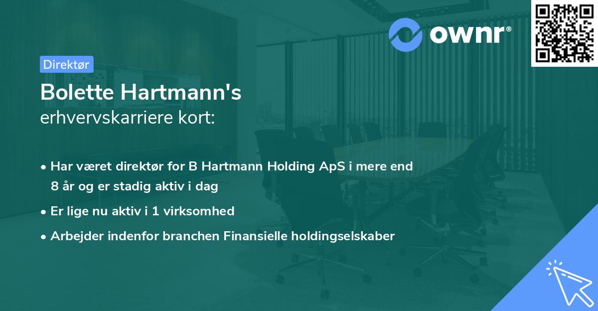 Bolette Hartmann's erhvervskarriere kort