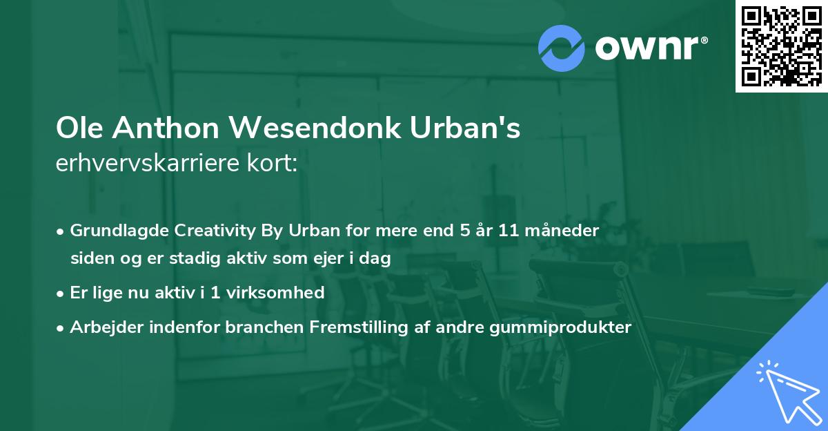 Ole Anthon Wesendonk Urban's erhvervskarriere kort