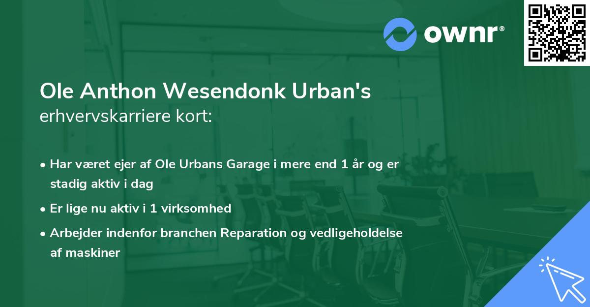 Ole Anthon Wesendonk Urban's erhvervskarriere kort