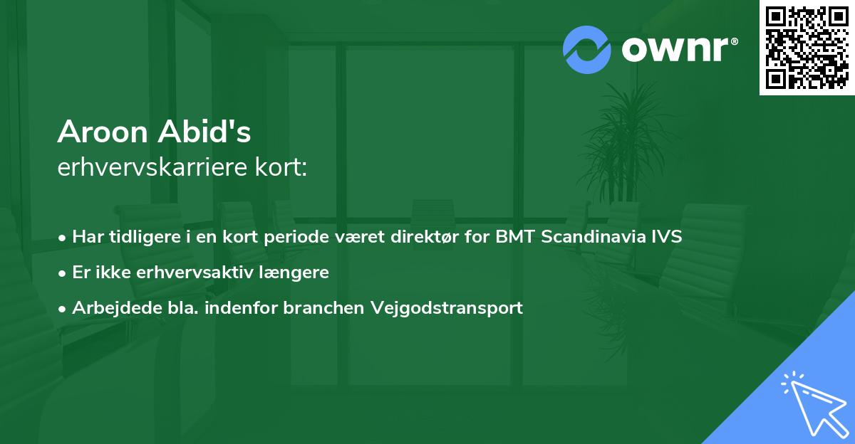 Aroon Abid's erhvervskarriere kort