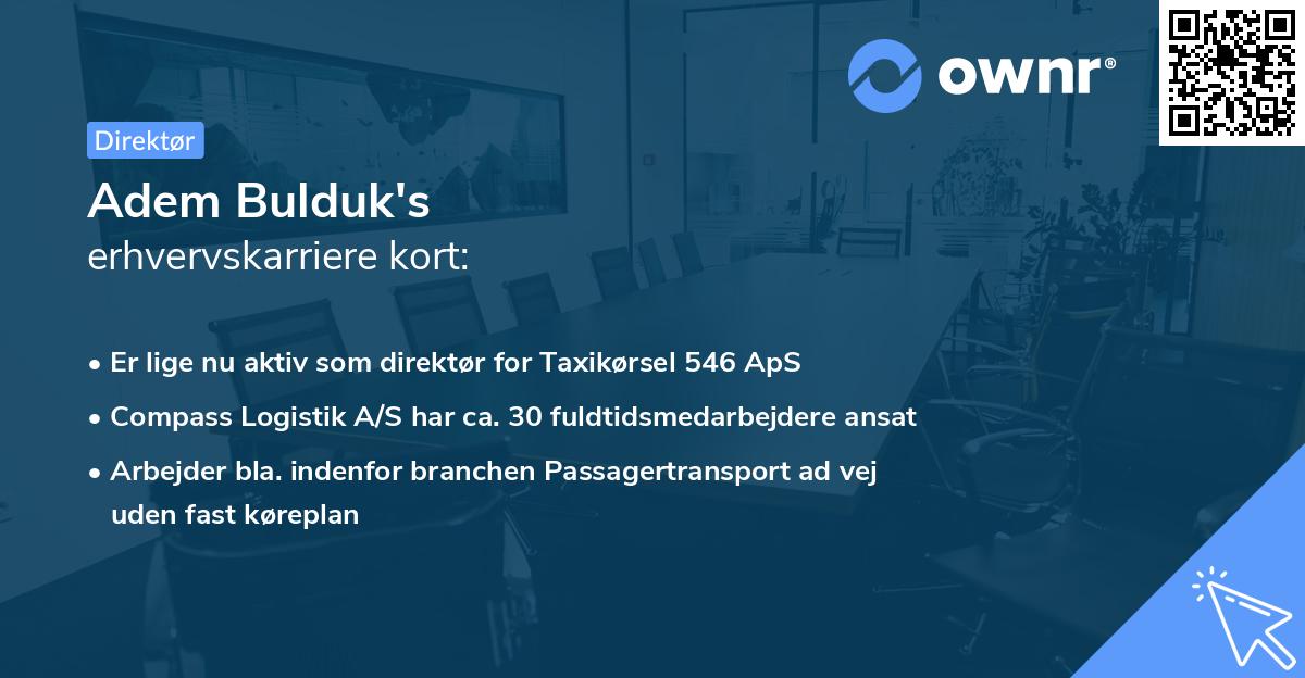 Adem Bulduk's erhvervskarriere kort