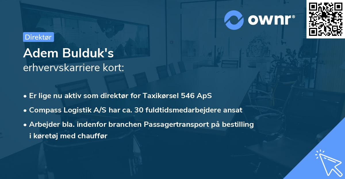 Adem Bulduk's erhvervskarriere kort
