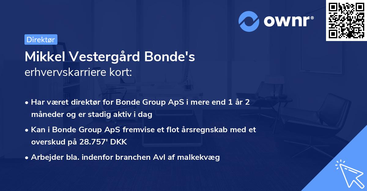 Mikkel Vestergård Bonde's erhvervskarriere kort