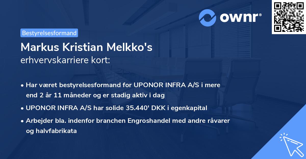 Markus Kristian Melkko's erhvervskarriere kort