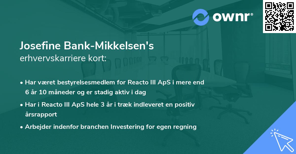 Josefine Bank-Mikkelsen's erhvervskarriere kort