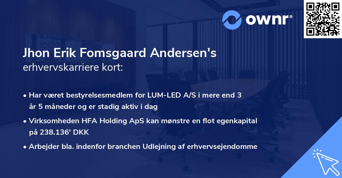 Jhon Erik Fomsgaard Andersen's erhvervskarriere kort