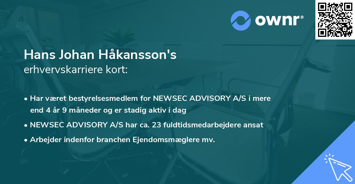 Hans Johan Håkansson's erhvervskarriere kort