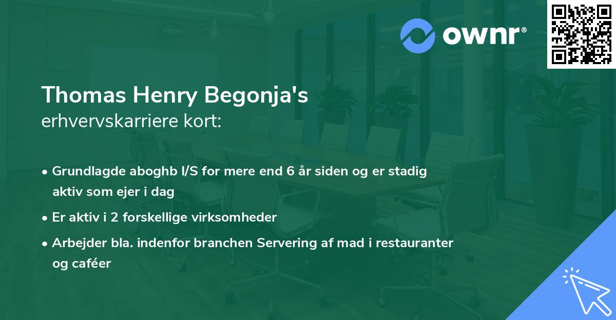 Thomas Henry Begonja's erhvervskarriere kort