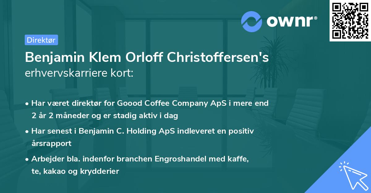 Benjamin Klem Orloff Christoffersen's erhvervskarriere kort