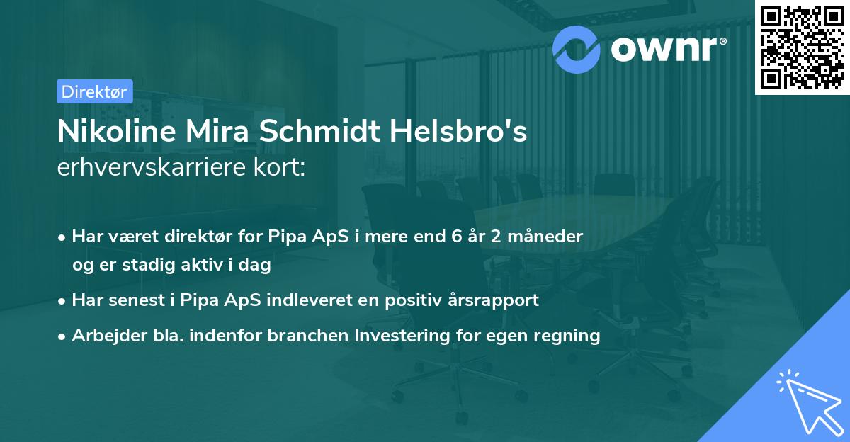 Nikoline Mira Schmidt Helsbro's erhvervskarriere kort