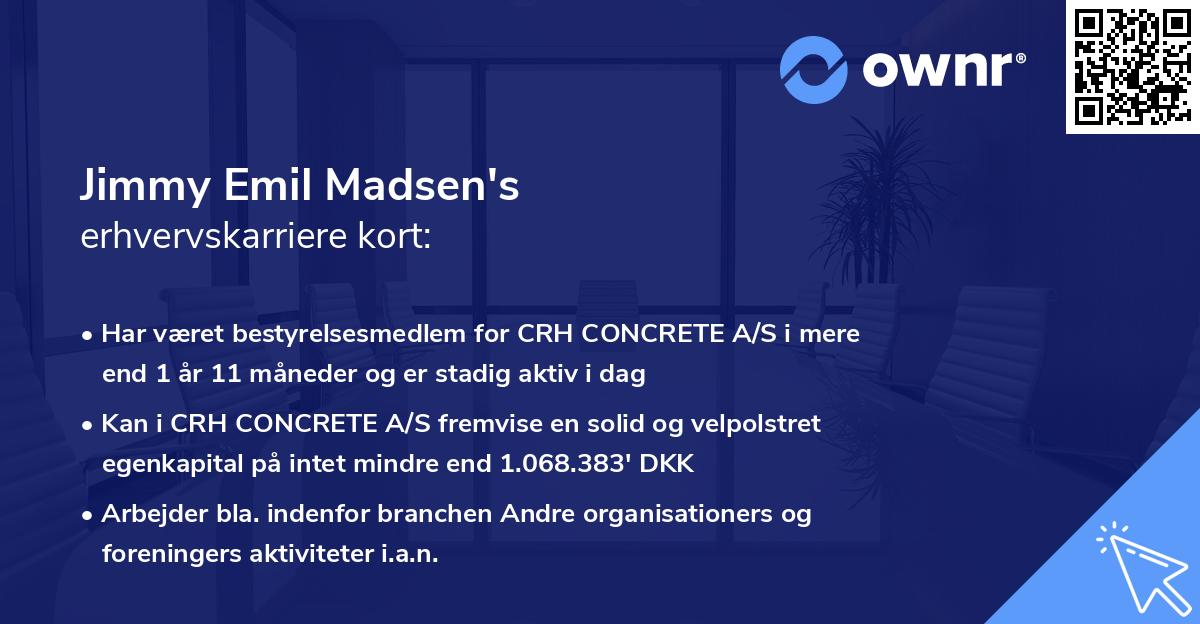 Jimmy Emil Madsen's erhvervskarriere kort