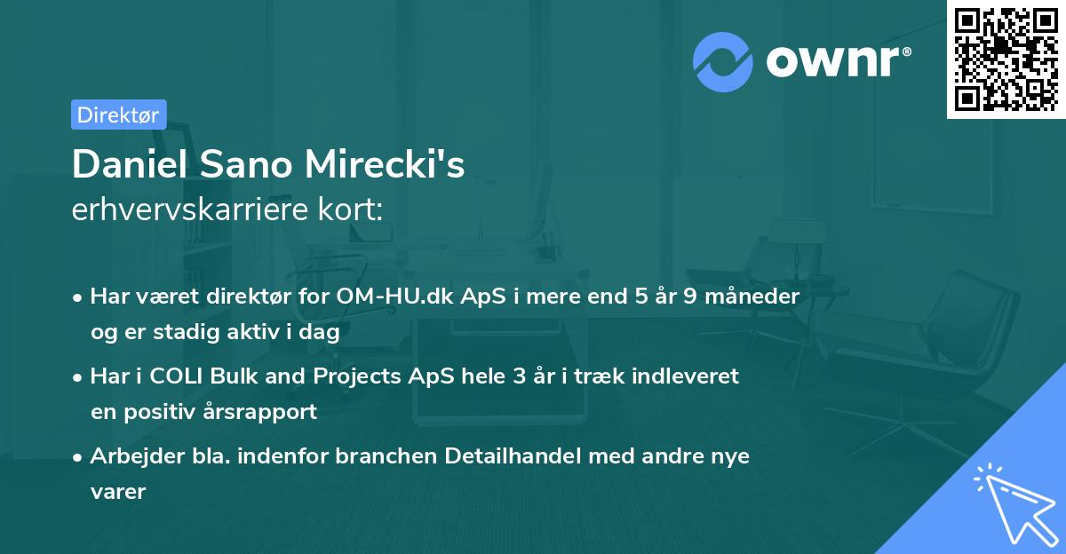 Daniel Sano Mirecki's erhvervskarriere kort