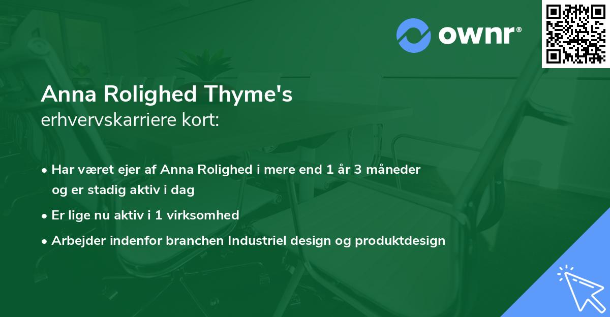 Anna Rolighed Thyme's erhvervskarriere kort