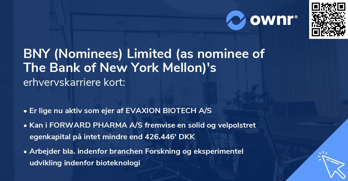 BNY (Nominees) Limited (as nominee of The Bank of New York Mellon)'s erhvervskarriere kort