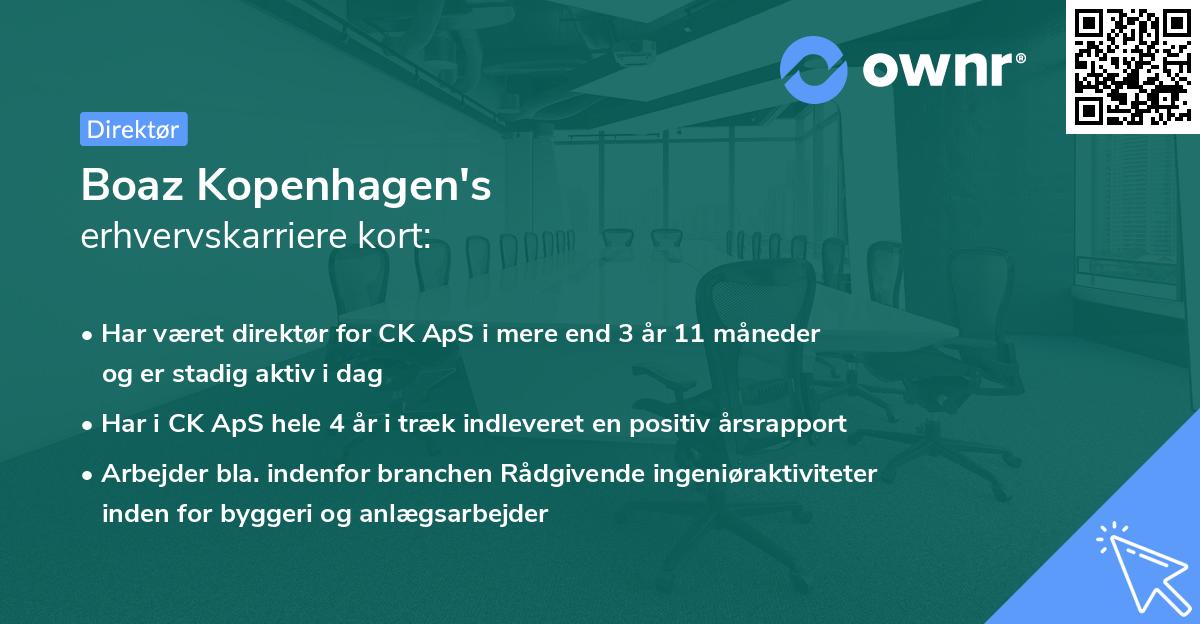 Boaz Kopenhagen's erhvervskarriere kort