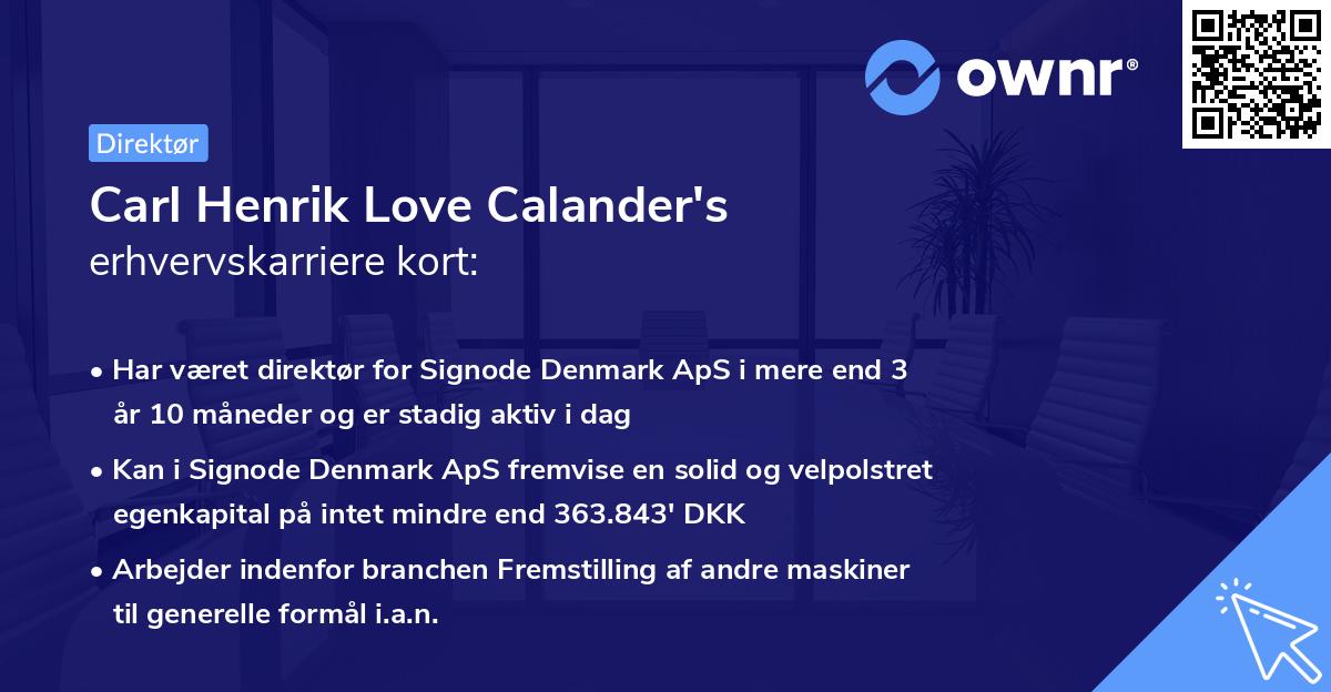 Carl Henrik Love Calander's erhvervskarriere kort