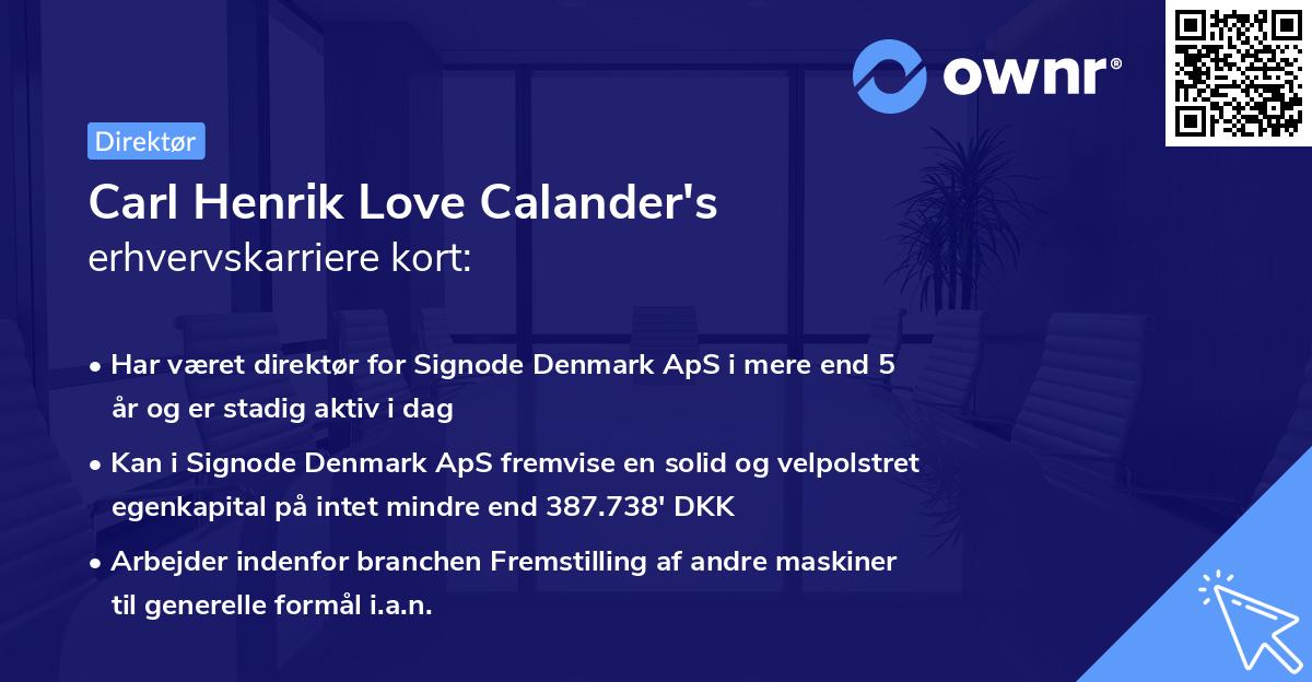 Carl Henrik Love Calander's erhvervskarriere kort
