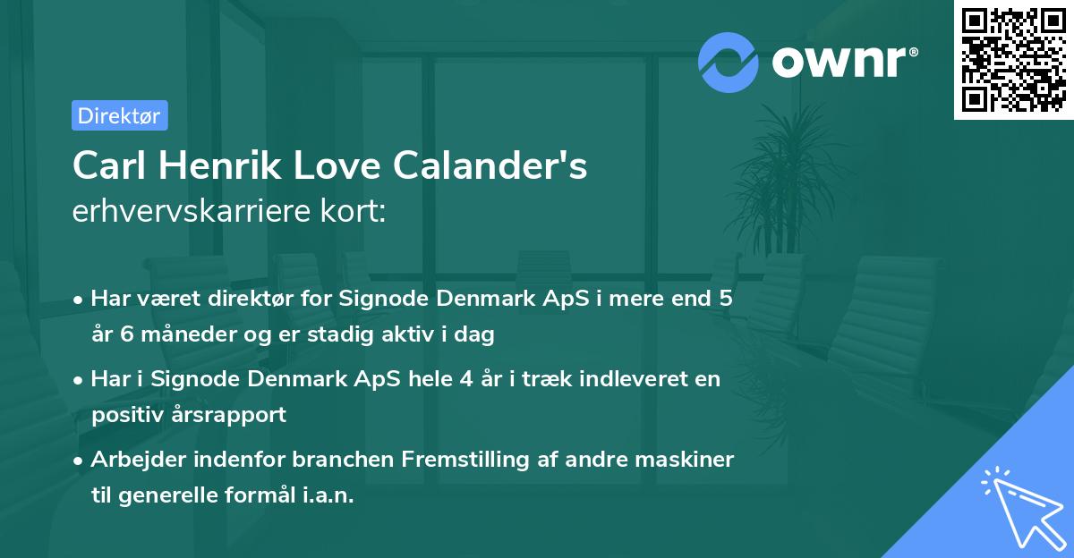 Carl Henrik Love Calander's erhvervskarriere kort
