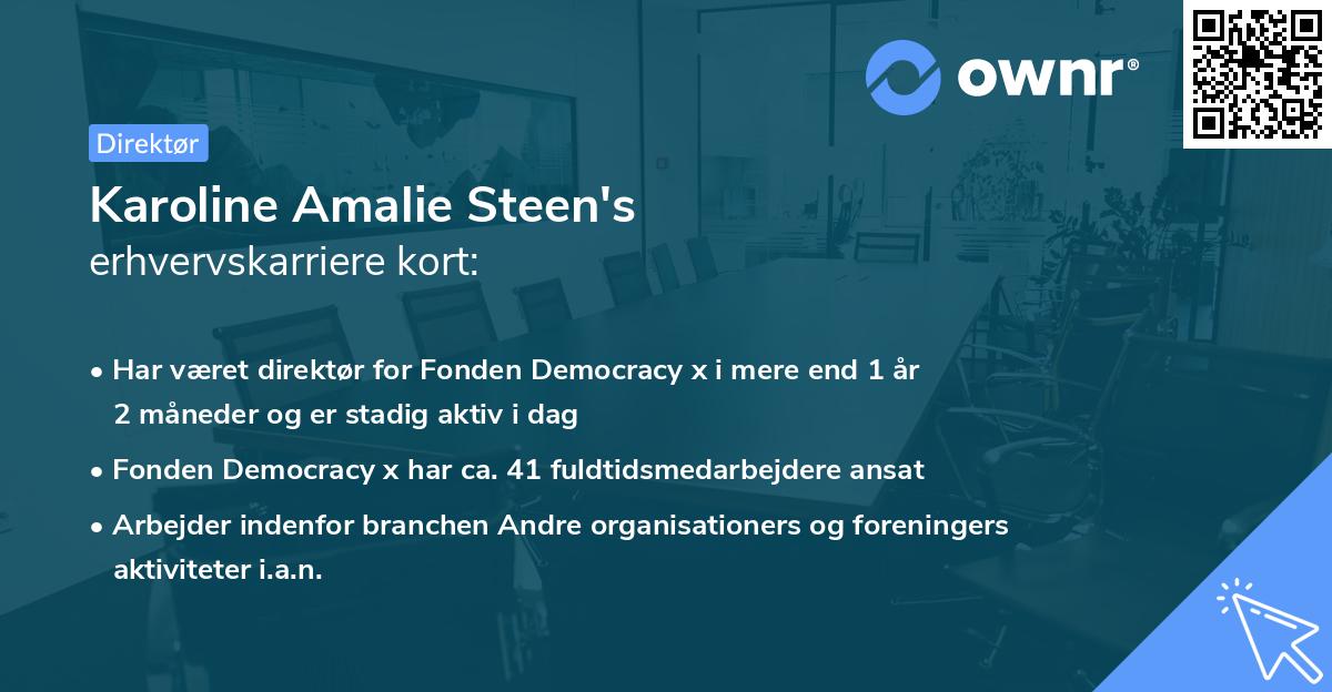 Karoline Amalie Steen's erhvervskarriere kort
