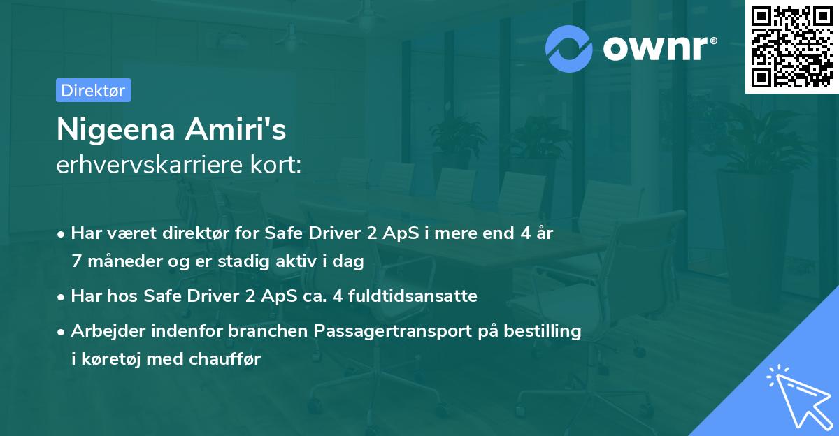 Nigeena Amiri's erhvervskarriere kort