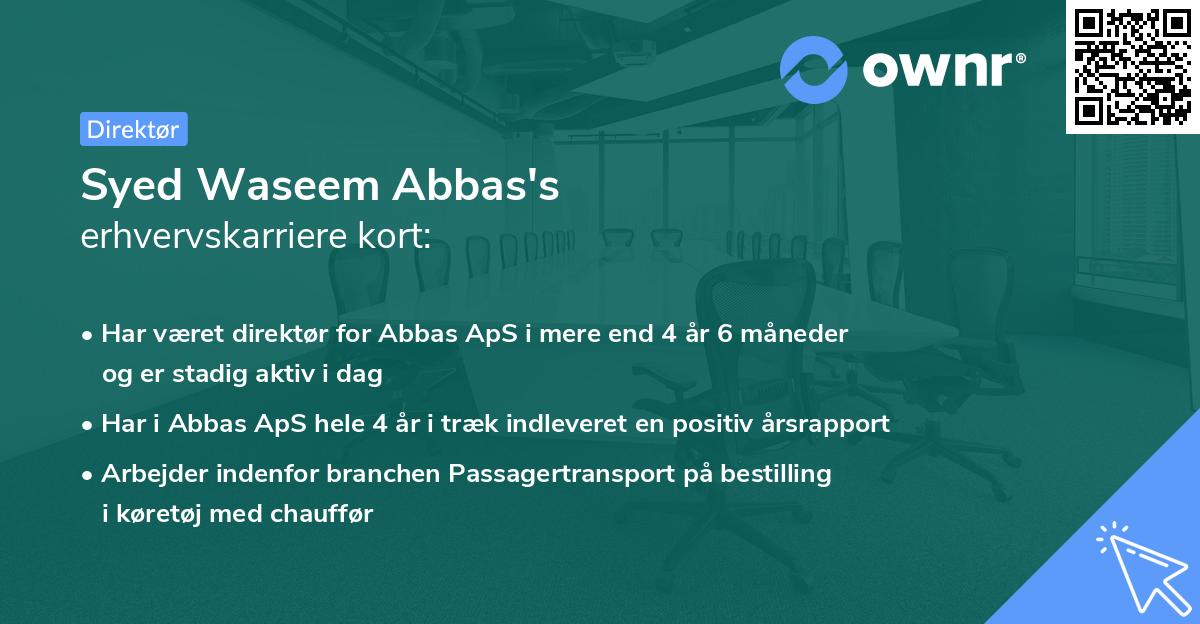 Syed Waseem Abbas's erhvervskarriere kort