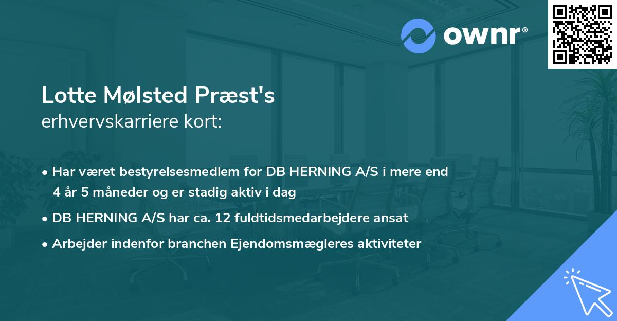 Lotte Mølsted Præst's erhvervskarriere kort