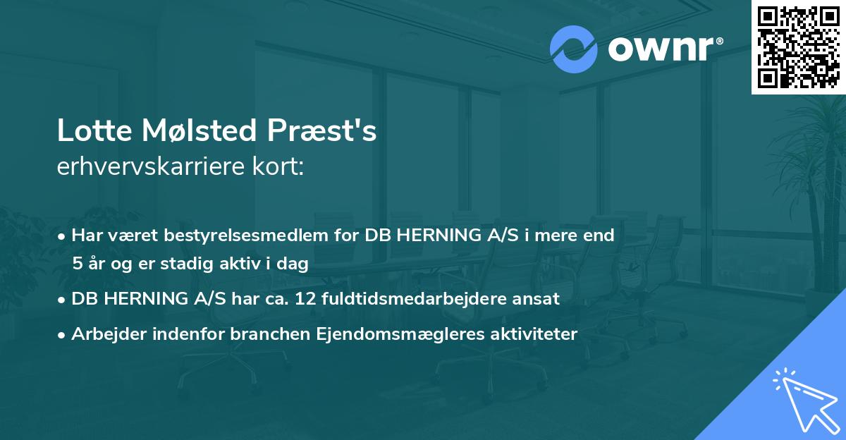 Lotte Mølsted Præst's erhvervskarriere kort