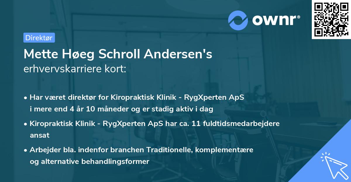 Mette Høeg Schroll Andersen's erhvervskarriere kort