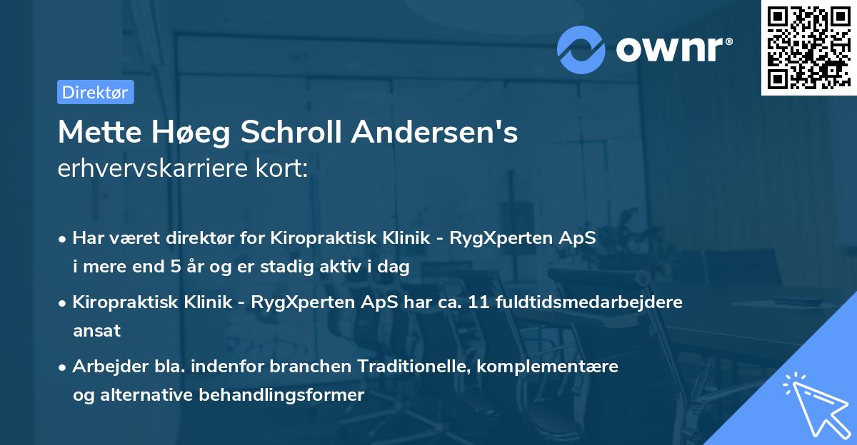 Mette Høeg Schroll Andersen's erhvervskarriere kort