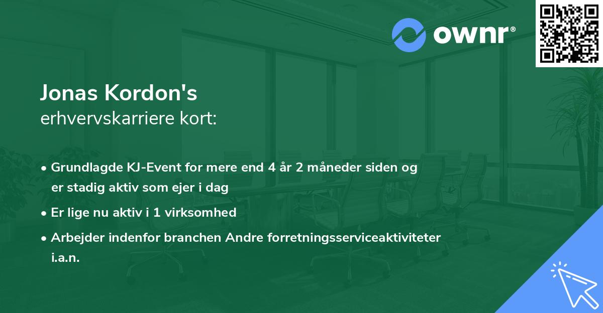 Jonas Kordon's erhvervskarriere kort
