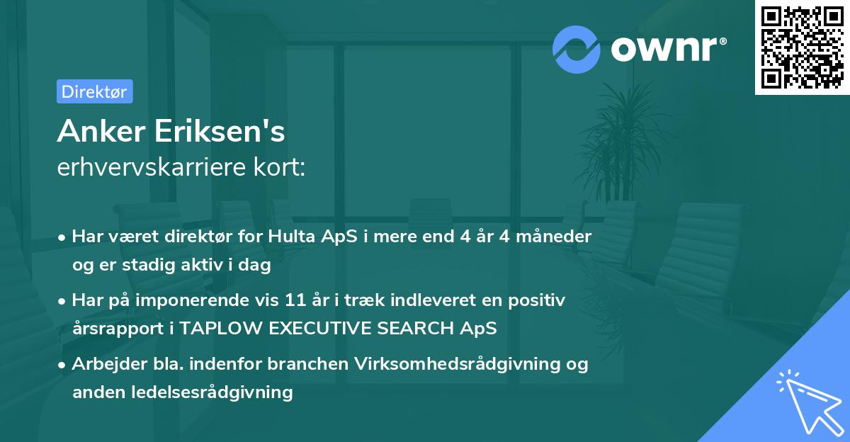 Anker Eriksen's erhvervskarriere kort