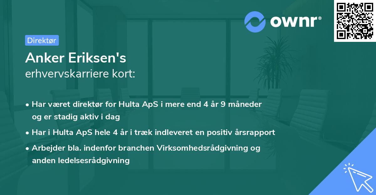 Anker Eriksen's erhvervskarriere kort