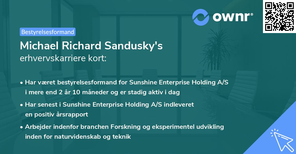 Michael Richard Sandusky's erhvervskarriere kort