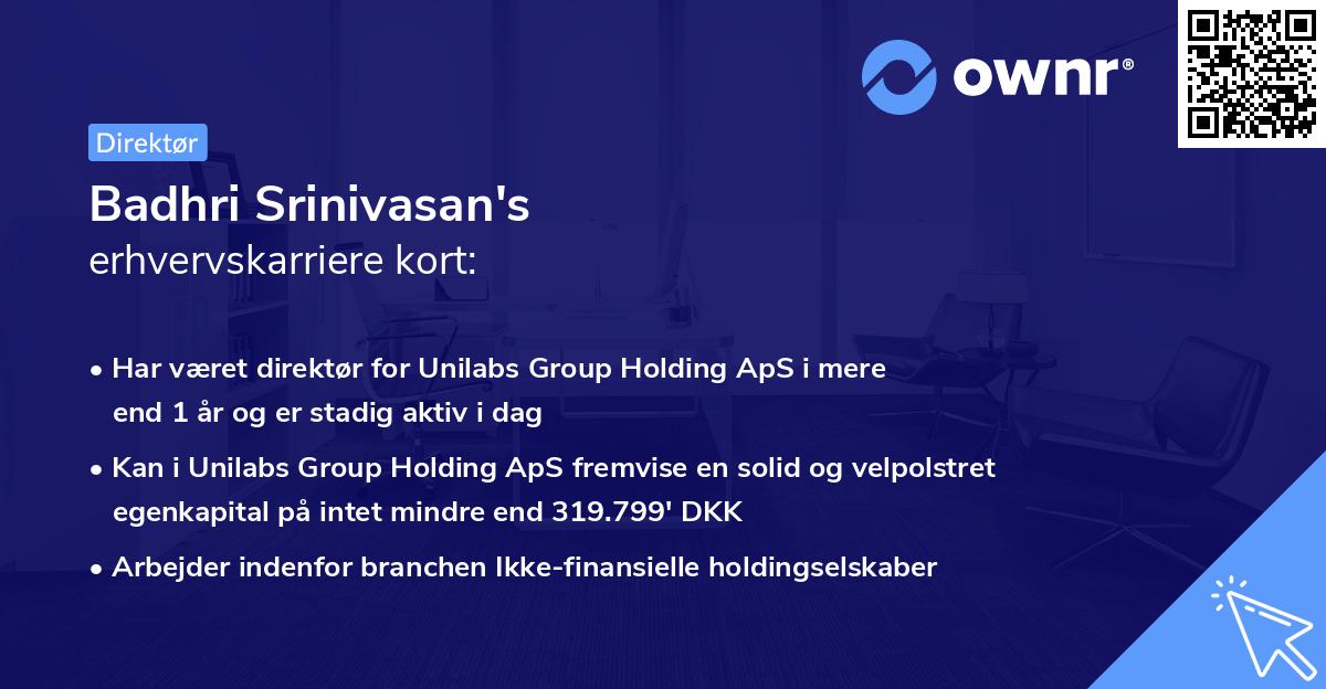 Badhri Srinivasan's erhvervskarriere kort