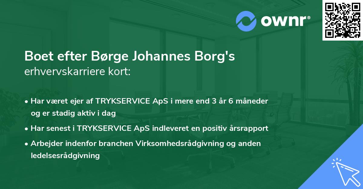 Boet efter Børge Johannes Borg's erhvervskarriere kort
