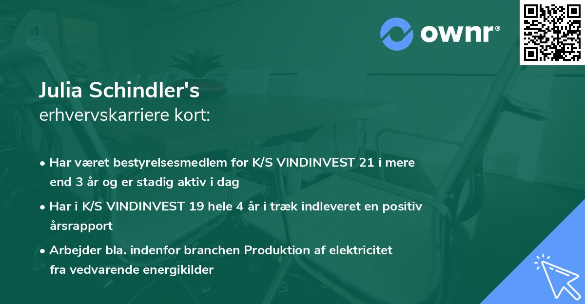 Julia Schindler's erhvervskarriere kort